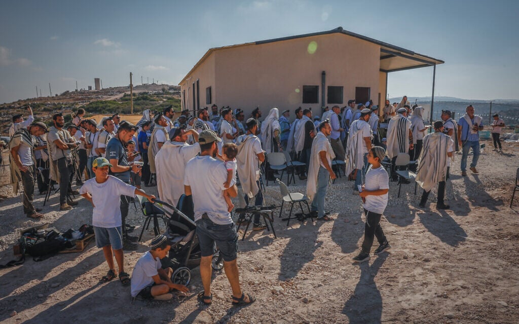 Jews return to the former settlement of Ganim in the northern West Bank, which was evacuated in 2005 as part of Israel’s Disengagement Plan, August 13, 2026. (Hillel Ben Meir/Flash90)