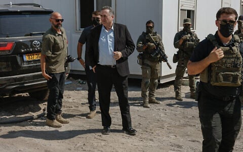 Defense Minister Israel Katz attends a ceremony marking the return to the former settlement of Ganim in the northern West Bank, which was evacuated in 2005 as part of Israel’s Disengagement Plan, August 13, 2026. (Hilel Ben Or/Flash90)