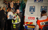 Police and emergency forces at the scene where two children were stabbed in the city of Beit Shemesh, August 17, 2026. (Oren Ben Hakoon/Flash90)