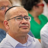 Mossad Director Roman Gofman attends the funeral of IDF soldier Yekutiel Yehuda Katz at the Mount of Olives cemetery in Jerusalem, August 21, 2026. (Chaim Goldberg/Flash90)