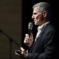 Yair Golan, leader of The Democrats party and a former IDF deputy chief of staff, speaks during an election campaign rally in Netanya, Israel, August 27, 2026. (Gili Yaari/Flash90.)