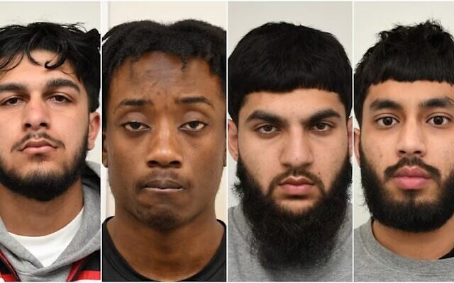 Rehan Khan, Judex Atshatshi, Saif Ali and Hamza Iqbal, who pleaded guilty on August 28, 2026, to an arson attackthat destroyed four ambulances owned by the Jewish charity Hatzola that were parked outside a synagogue in London on March 23, 2026. (London Met Police)