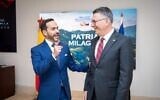 Foreign Minister Gideon Sa’ar, right, meets with Colombia’s incoming president Abelardo de la Espriella at the latter's office in Barranquilla on August 6, 2026, a day before de la Espriella's inauguration. (Lodis Studios)