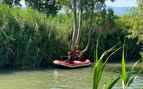 Rescuers search for Elhanan Karni, 12, after he fell into the Jordan River in northern Israel, August 9, 2026. He was later found and pronounced dead at the scene. (Israel Fire and Rescue Service)
