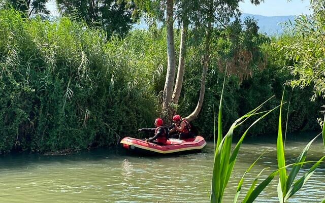 Rescuers search for Elhanan Karni, 12, after he fell into the Jordan River in northern Israel, August 9, 2026. He was later found and pronounced dead at the scene. (Israel Fire and Rescue Service)
