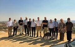 Members of the Foreign Ministry's public diplomacy staff visit a West Bank settlement, August 9, 2026. (Yacov Livne/X)