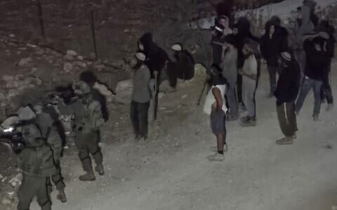 Israeli settlers and soldiers raid the Palestinian village of al-Mughayyir in the central West Bank on August 30, 2026. (Wafa)