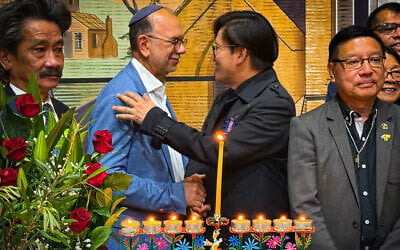 Rabbi Ralph Genende, left, at an solidarity event following the Bondi Beach terror attack, in Melbourne, December 2025. (Courtesy) Rabbi Ralph Genende, left, at an solidarity event following the Bondi Beach terror attack, in Melbourne, December 2025. (Courtesy)