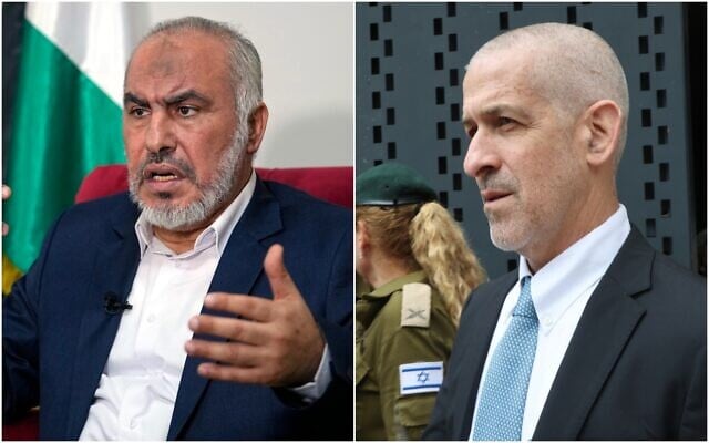 Hamas official Ghazi Hamad and Shin Bet chief Ronen Bar. (Collage/AP)