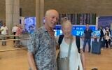 Third cousins Adriana Turk and Raanan Gidron meet for the first time in Ben Gurion Airport, August 15, 2026. (MyHeritage)