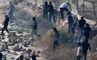 Settlers attempt to prevnet the evacuation of an outpost established at the entrance to Palestinian homes near Qusra in the West Bank, August 12, 2026 (Video screenshot; used in accordance with Clause 27a of the Copyright Law) Settlers attempt to prevnet the evacuation of an outpost established at the entrance to Palestinian homes near Qusra in the West Bank, August 12, 2026 (Video screenshot; used in accordance with Clause 27a of the Copyright Law)