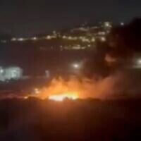 Footage of a fire reportedly sparked by settlers on the outskirts of the central West Bank Palestinian village of Turmus Ayya on August 17, 2026. (Screen capture/X)