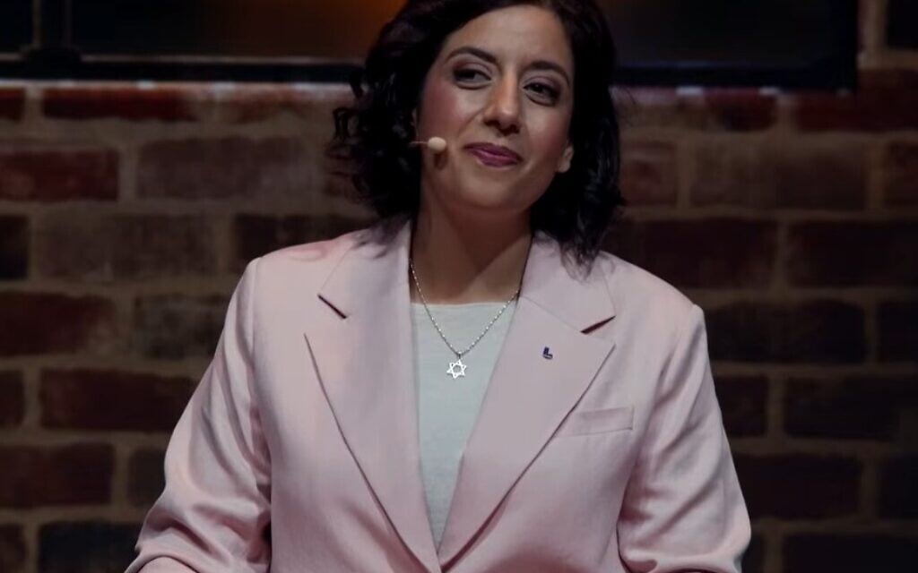 Sweden’s Liberal Party leader and Minister of Education and Integration Simona Mohamsson wears a Star of David as she takes part in a pre-election debate in Sweden on August 17, 2026 (Screencapture/YouTube)