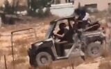 Settlers appear to steal belongings from a Palestinian home in the southern West Bank, August 26, 2026. (Social media, used in accordance with Clause 27a of the Copyright Law)