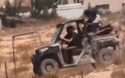 Settlers appear to steal belongings from a Palestinian home in the southern West Bank, August 26, 2026. (Social media, used in accordance with Clause 27a of the Copyright Law)