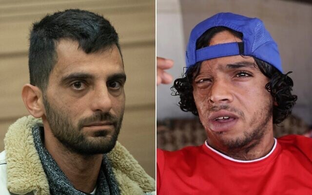 Left: Yinon Levy attends an Economic Committee meeting at the Knesset in Jerusalem after being sanctioned by the US, on February 14, 2024. (Yonatan Sindel/Flash90) Right: Palestinian activist Awdah Hathaleen, over whose death Levy is accused of reckless homicide. (Eldad Rafaeli)