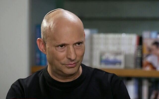 Former prime minister and B'Yachad party chief Naftali Bennett speaks in an interview with Channel 12 broadcast on August 22, 2026. (Screenshot/Channel 12)