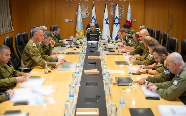 IDF Chief of Staff Lt. Gen. Eyal Zamir (center) meets with the military's top brass, August 27, 2026. (Israel Defense Forces)