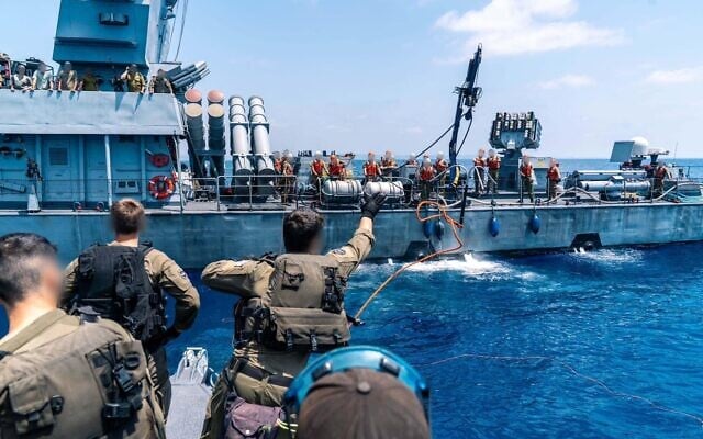 Israeli Navy sailors are seen participating in a drill, in a handout photo published on August 6, 2026. (Israel Defense Forces)