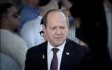Economy Minister Nir Barkat attends the funeral ceremony of the mayor of Netanya Miriam Fireberg, at Miriam Stadium in Netanya, November 23, 2025. (Tal Gal/Flash90)