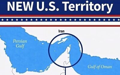A map posted by US President Donald Trump, showing the Strait of Hormuz as a "New US Territory," August 18, 2026. (Via Truth Social)