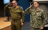 IDF Chief of Staff Lt. Gen. Eyal Zamir, left, and US Central Command chief Adm. Brad Cooper salute during an event in Israel, August 10, 2026. (IDF)