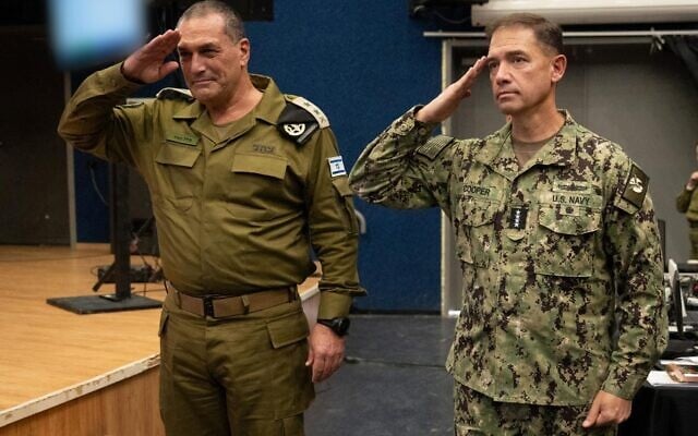 IDF Chief of Staff Lt. Gen. Eyal Zamir, left, and US Central Command chief Adm. Brad Cooper salute during an event in Israel, August 10, 2026. (IDF) IDF Chief of Staff Lt. Gen. Eyal Zamir, left, and US Central Command chief Adm. Brad Cooper salute during an event in Israel, August 10, 2026. (IDF)