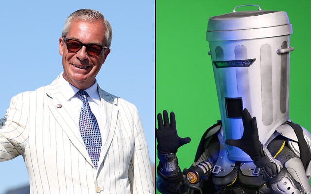 Left: Britain’s Reform UK party leader Nigel Farage arrives at a polling station in Walton on the Naze, August 13, 2026, to cast his vote for the Clacton on Sea by-election. (AP Photo/Richard Pelham); Right: Count Binface is interviewed at a studio in London ahead of the Clacton by-election, Wednesday, July 29, 2026. (AP Photo/Kirsty Wigglesworth)