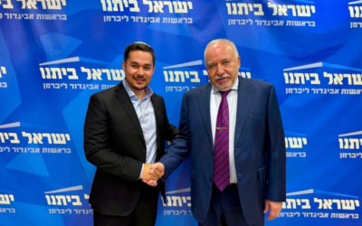 MK Dan Illouz (L) stands with Yisrael Beytenu chair Avigdor Liberman after joining the party following his resignation from Likud, on August 5, 2026. (Yisrael Beytenu) MK Dan Illouz (L) stands with Yisrael Beytenu chair Avigdor Liberman after joining the party following his resignation from Likud, on August 5, 2026. (Yisrael Beytenu)