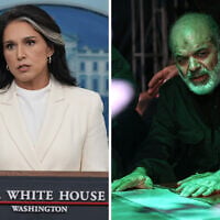 This combo image shows then-director of US National Intelligence Tulsi Gabbard (L) in a White House briefing on July 23, 2025, and Islamic Revolutionary Guard Corps Gen. Ahmad Vahidi im Tehran, Iran, July 2, 2026. (AP Photo/Julia Demaree Nikhinson, Office of the Iranian Supreme Leader via AP)