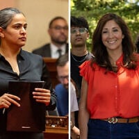 California state senator Aisha Wahab (L) and fellow Melissa Hernandez, both Democratic candidates for Congress in California's 14th district, (AP Photo/Annie Barker)