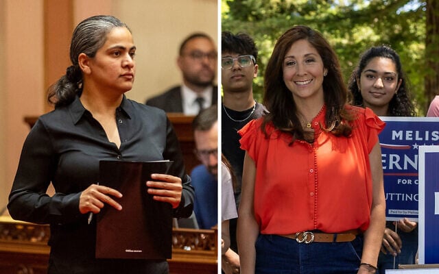 California state senator Aisha Wahab (L) and fellow Melissa Hernandez, both Democratic candidates for Congress in California's 14th district, (AP Photo/Annie Barker)