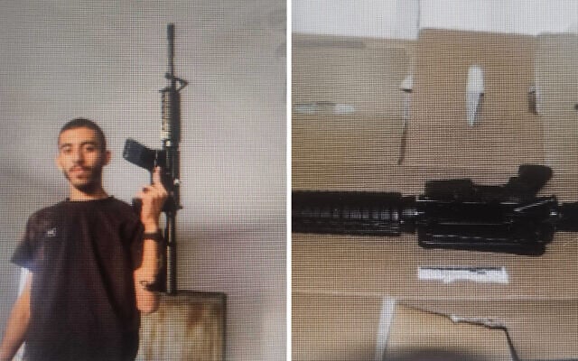 Abdullah Gergawi (L), who was indicted for planning to car-bomb a Beersheba nightclub, and a gun seized by police, in images published on August 18, 2026. (Israel Police)