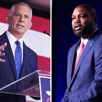 Florida Democratic gubernatorial candidate David Jolly (L) and GOP candidate Byron Donalds speak at their election night parties on August 18, 2026. (AP Photo/Rebecca Blackwell, AP Photo/John Raoux)