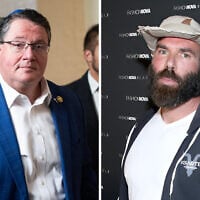 Florid Rep. Randy Fine (L), and antisemitic influencer Dan Bilzerian. (Tom Williams/CQ Roll Call via JTA, Randy Shropshire / GETTY IMAGES NORTH AMERICA / Getty Images via AFP)