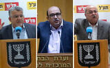 Left to right: Hadash chairman Yousef Jabareen, Balad chair Sami Abou Shahadeh and Ta'al head Ahmad Tibi. (Flash90)