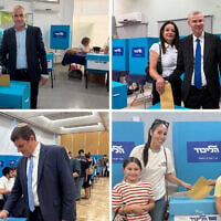Likud MK Ofir Katz (top left), Justice Minister Yariv Levin (top right), Likud MK Amit Halevi (bottom left) and Almog Cohen vote in the Likud primary at polling stations across the country, August 17, 2026. (Ofir Katz's office, Yariv Levin's office, Amit Halevi's office, Almog Cohen's office)