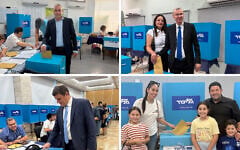 Likud MK Ofir Katz (top left), Justice Minister Yariv Levin (top right), Likud MK Amit Halevi (bottom left) and Almog Cohen vote in the Likud primary at polling stations across the country, August 17, 2026. (Ofir Katz's office, Yariv Levin's office, Amit Halevi's office, Almog Cohen's office)