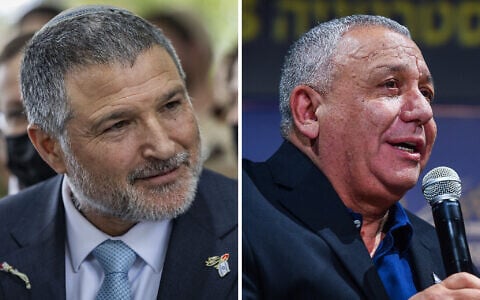 This composite image shows Shin Bet chief David Zini (L) and Yashar party leader Gadi Eisenkot. (Chaim Goldberg/Flash90, Avshalom Sassoni/Flash90)