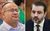 Mossad chief Roman Gofman (left) and Syrian Foreign Minister Asaad al-Shaibani in a photo montage. (Chaim Goldberg/Flash90; Russian Foreign Ministry Press Service via AP)