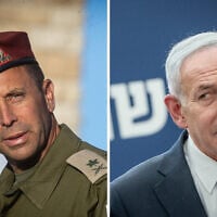 (L) Maj. Gen. Avi Bluth at the IDF Central Command headquarters in Jerusalem, July 8, 2024 (R) Prime Minister Benjamin Netanyahu at Mount Herzl, in Jerusalem, August 5, 2026. (Chaim Goldberg/FLASH90). (Oren Ben Hakoon/Flash90, Chaim Goldberg/FLASH90)