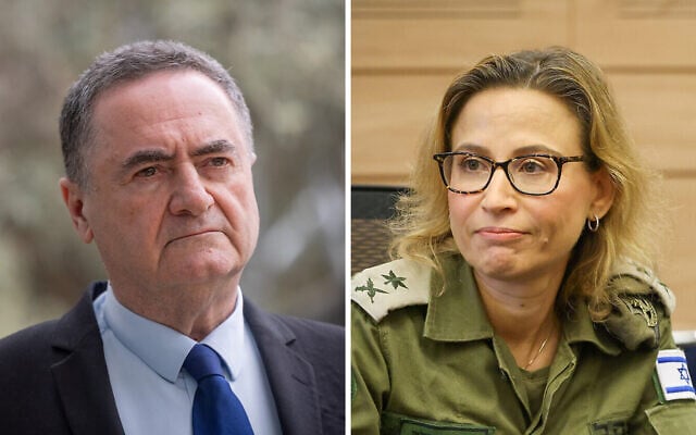 (L) Defense Minister Israel Katz on April 20, 2026, and (R) now former IDF military advocate general Yifat Tomer-Yerushalmi, on August 11, 2024. (Chaim Goldberg/Flash90, Noam Moskowitz, Office of the Knesset Spokesperson)