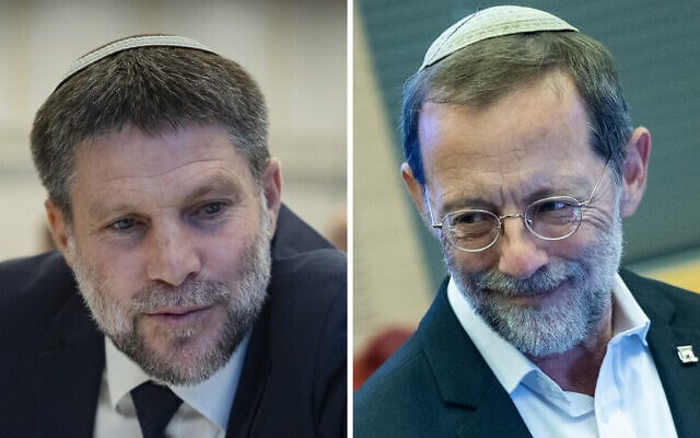 Left: Finance Minister Bezalel Smotrich attends the Religious Zionism party primary in Jerusalem, July 26, 2026. Right: Moshe Feiglin attends a Knesset Constitution, Law and Justice Committee meeting in Jerusalem, August 11, 2024. (Both Yonatan Sindel/Flash90) Left: Finance Minister Bezalel Smotrich attends the Religious Zionism party primary in Jerusalem, July 26, 2026. Right: Moshe Feiglin attends a Knesset Constitution, Law and Justice Committee meeting in Jerusalem, August 11, 2024. (Both Yonatan Sindel/Flash90)