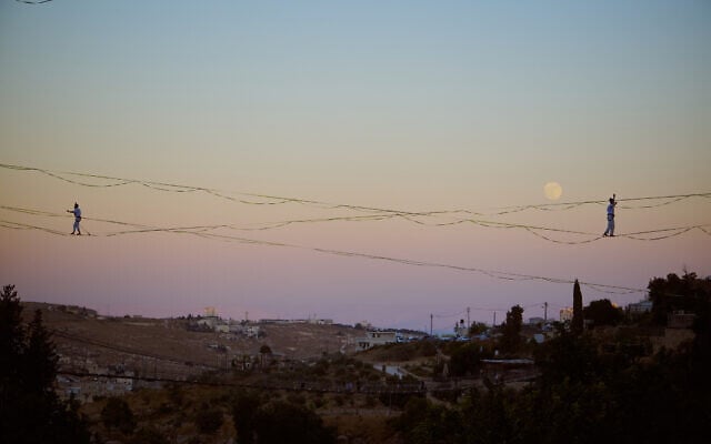 'Held By a String' was the opening aerial performance at Jerusalem's Hinnom Valley on July 28, 2026 (Dor Kedmi) 'Held By a String' was the opening aerial performance at Jerusalem's Hinnom Valley on July 28, 2026 (Dor Kedmi)