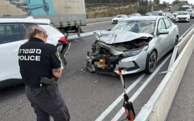 The scene of an 18-car pileup on Route 65 in the Lower Galilee, September 29, 2026. (Police Spokesperson's Unit) The scene of an 18-car pileup on Route 65 in the Lower Galilee, September 29, 2026. (Police Spokesperson's Unit)