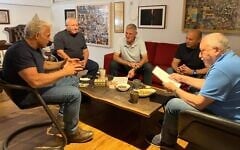 Left to right: Yair Lapid, Gadi Eisenkot, Yair Golan, Naftali Bennett and Avigdor Liberman meet at Lapid's Tel Aviv home, September 26, 2026 (Courtesy)