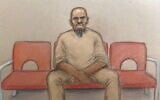 Essa Suleiman who is charged with attempted murder over a knife attack during which two Jewish men were stabbed in Golders Green, north London, appears via video link at the Old Bailey as his trial date has been set for next March, in London, Britain, May 15, 2026, in this courtroom sketch. (Julia Quenzler/Reuters)