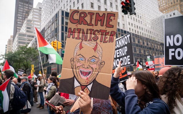 Protesters outside the United Nations, in New York City, September 24, 2026. (Luke Tress/Times of Israel) Protesters outside the United Nations, in New York City, September 24, 2026. (Luke Tress/Times of Israel)
