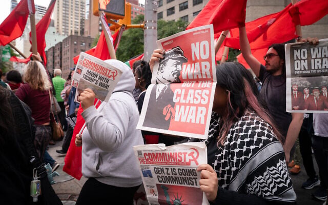 Communist protesters outside the United Nations, in New York City, September 24, 2026. (Luke Tress/Times of Israel) Communist protesters outside the United Nations, in New York City, September 24, 2026. (Luke Tress/Times of Israel)