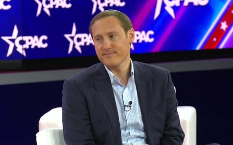 David Milstein, senior adviser to US Ambassador to Israel Mike Huckabee, speaks at a CPAC conference, October 30, 2023. (YouTube screenshot/CPAC)